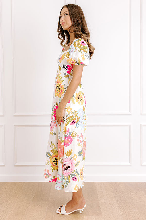 Impressions Joyful Blooms Linen-Blend Midi Dress In Pink