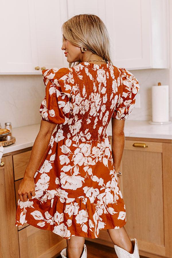 Impressions Joyful Smiles Smocked Mini Dress In Cinnamon