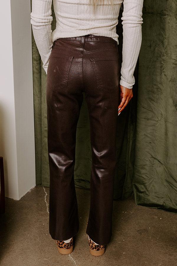 Impressions Just USA The Ariadne High Waist Coated Straight Leg Pants In Espresso