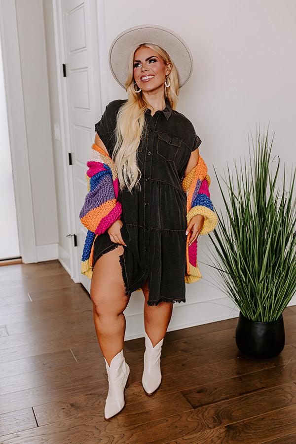 Impressions Kaleidoscope Ways Mineral Wash Mini Dress In Black Curves