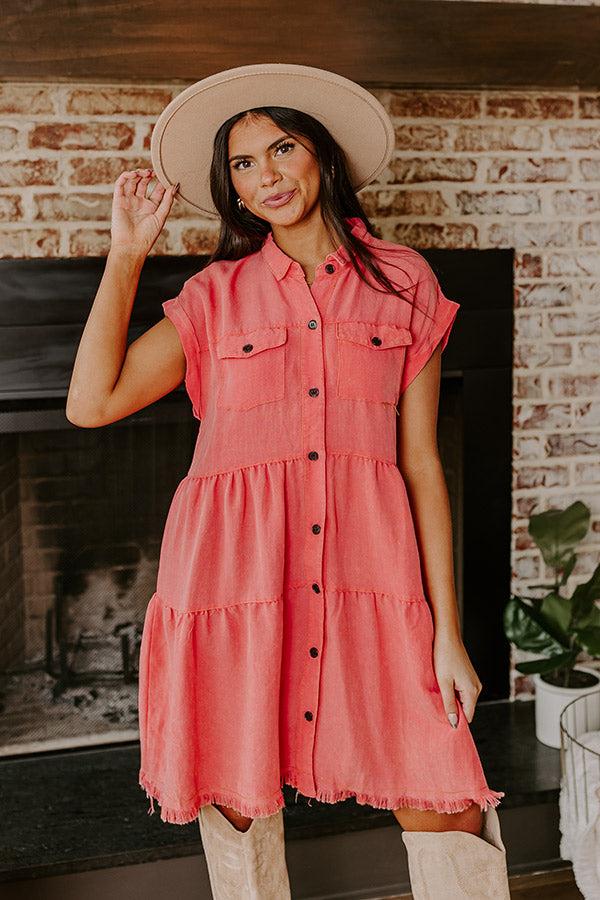 Impressions Kaleidoscope Ways Mineral Wash Mini Dress In Coral