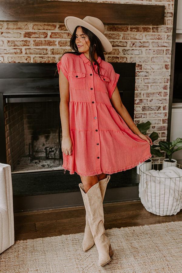 Impressions Kaleidoscope Ways Mineral Wash Mini Dress In Coral