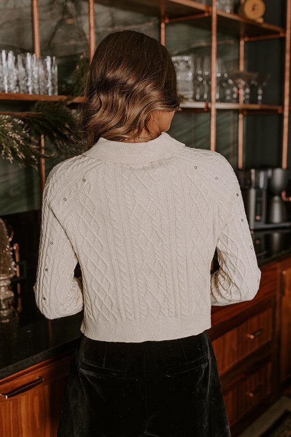 Impressions Kind Smile Cable Knit Embellished Cardigan In Cream