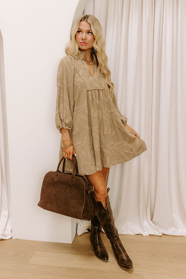 Impressions Kind Smile Jacquard Mini Dress in Taupe