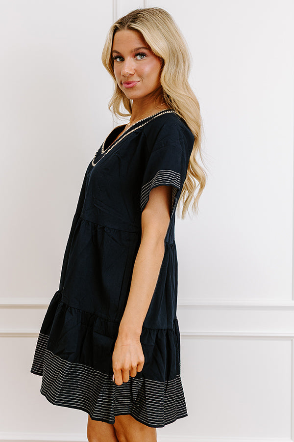 Impressions Lake Day Bliss Tiered Mini Dress In Navy