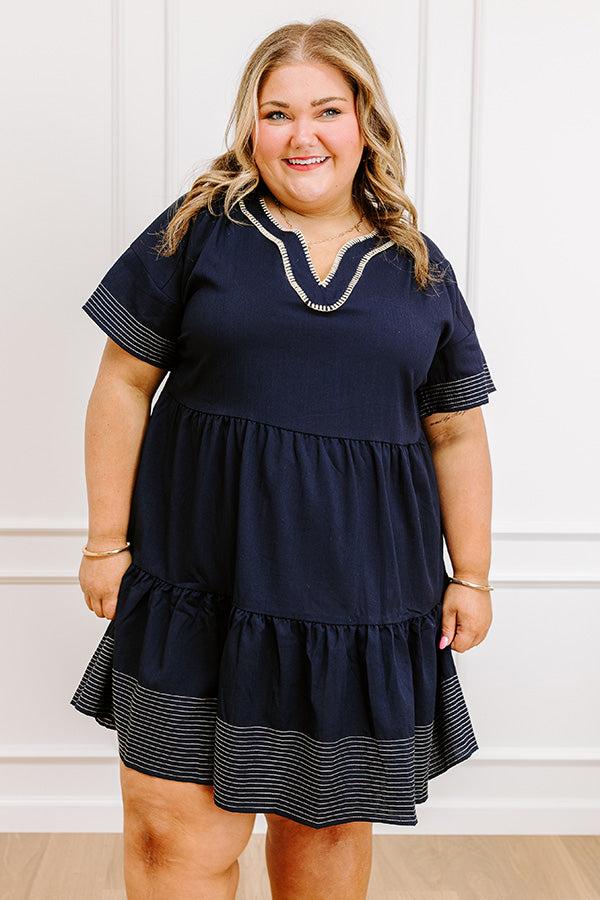 Impressions Lake Day Bliss Tiered Mini Dress In Navy Curves