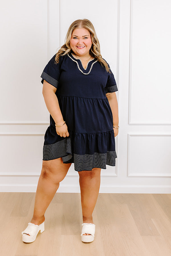 Impressions Lake Day Bliss Tiered Mini Dress In Navy Curves