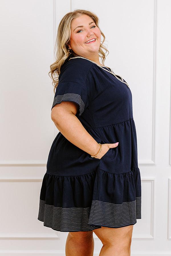 Impressions Lake Day Bliss Tiered Mini Dress In Navy Curves