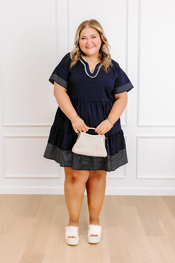 Impressions Lake Day Bliss Tiered Mini Dress in Navy Curves