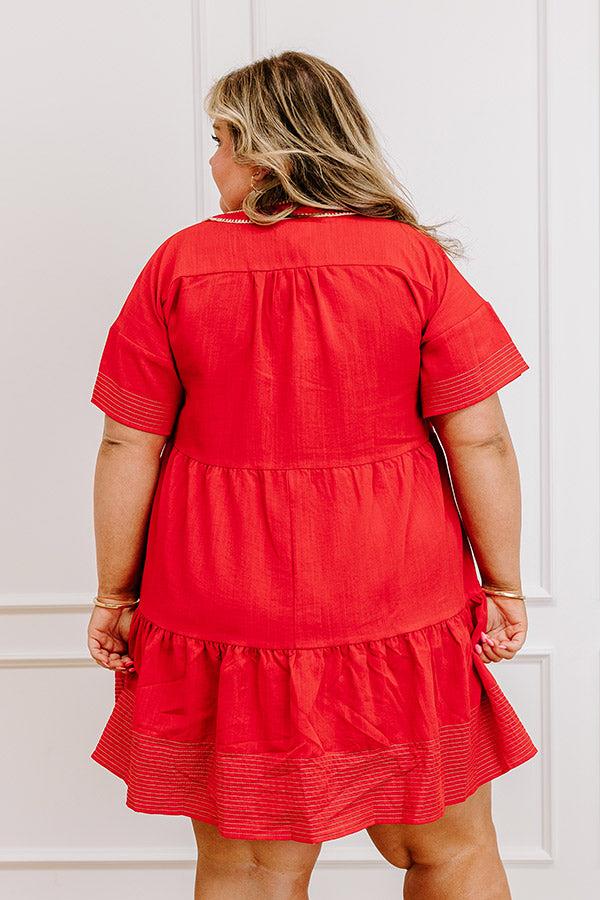 Impressions Lake Day Bliss Tiered Mini Dress In Red Curves
