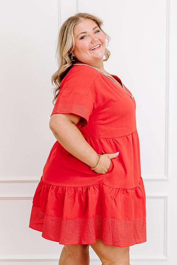 Impressions Lake Day Bliss Tiered Mini Dress In Red Curves
