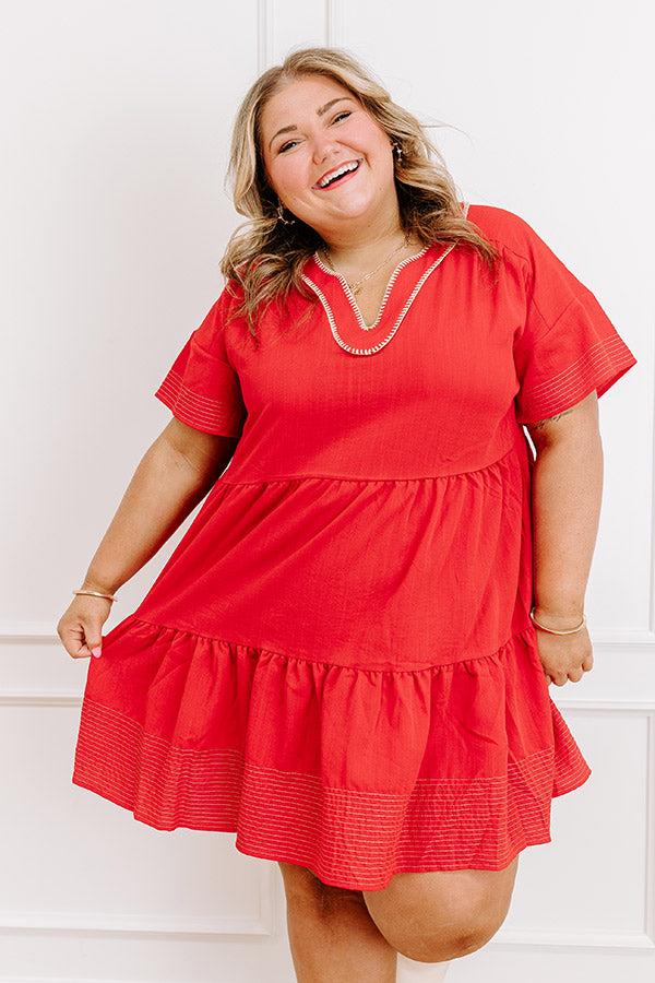 Impressions Lake Day Bliss Tiered Mini Dress in Red Curves