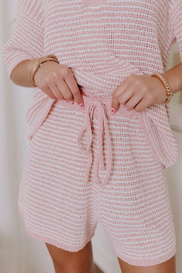 Impressions Lake Days High Waist Stripe Knit Shorts In Blush