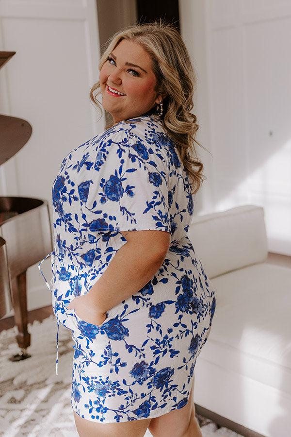 Impressions Life In Full Bloom Floral Romper In Royal Blue Curves