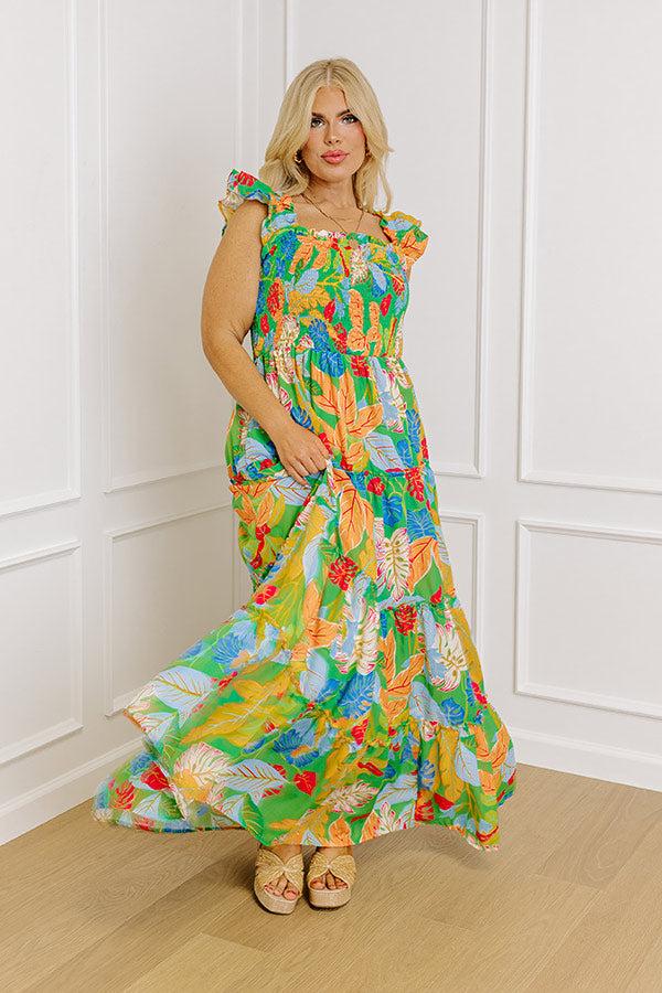 Impressions Life In The Tropics Smocked Maxi Dress Curves
