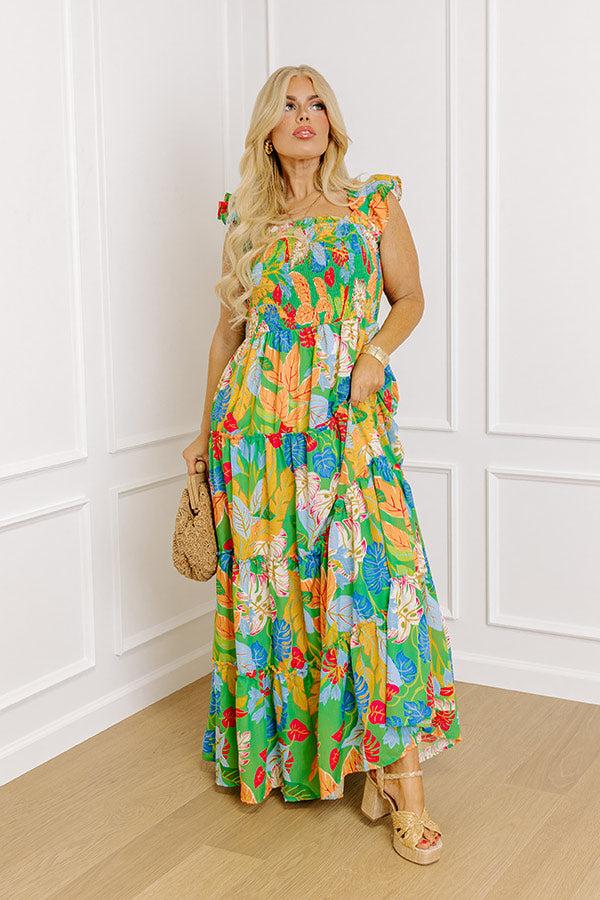 Impressions Life In The Tropics Smocked Maxi Dress Curves