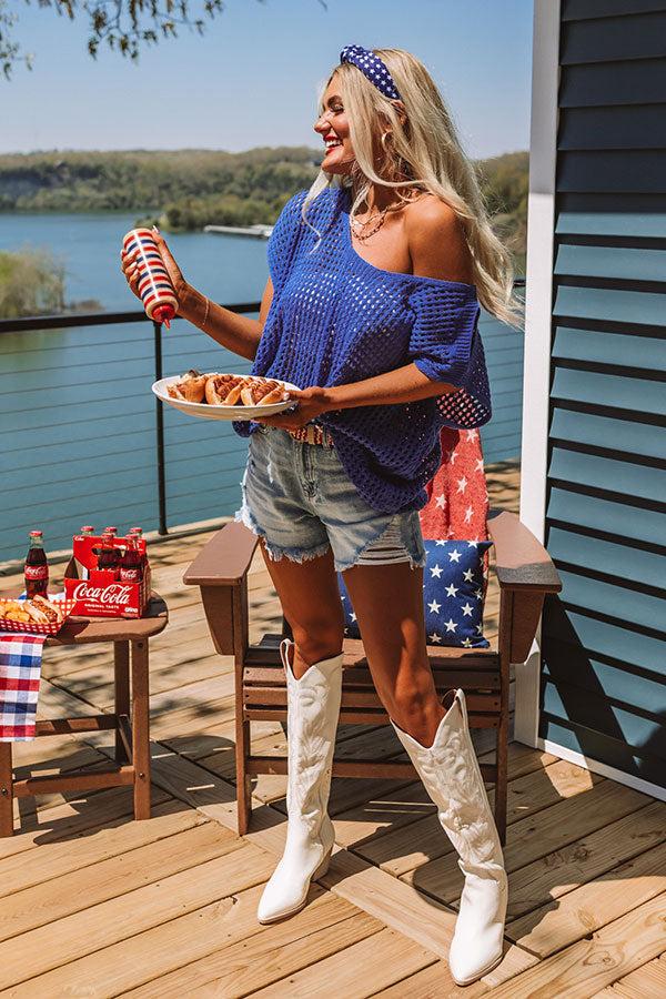 Impressions Living For Lake Life Knit Top In Royal Blue