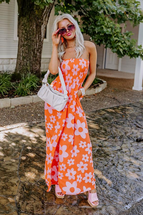 Impressions Loft Party Smocked Floral Jumpsuit in Orange