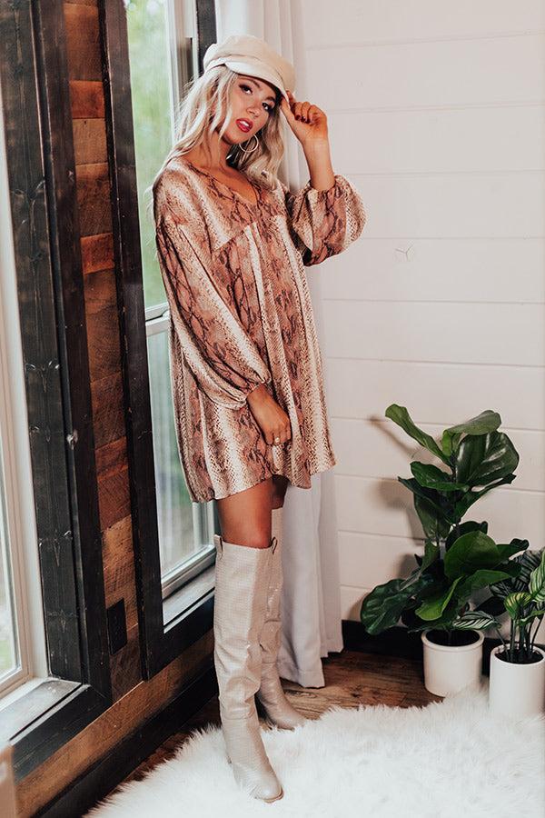 Impressions Looking For Love Snake Print Babydoll Dress In Brown
