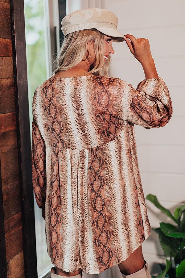 Impressions Looking For Love Snake Print Babydoll Dress In Brown