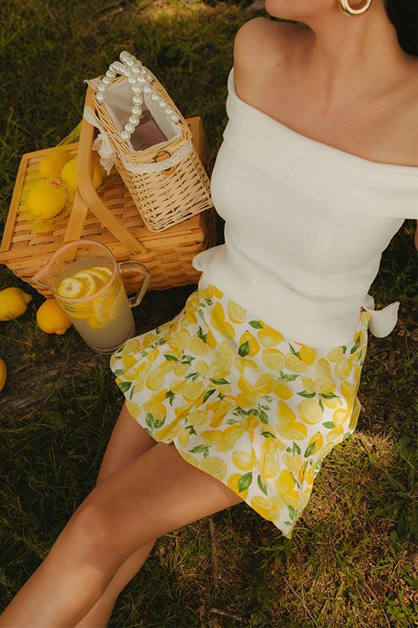 Impressions Love And Limoncello High Waist Linen-Blend Mini Skirt