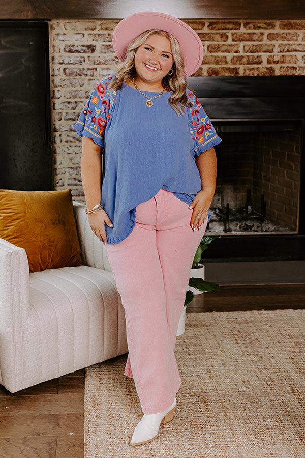 Impressions Loving The Sun Embroidered Top In Airy Blue Curves
