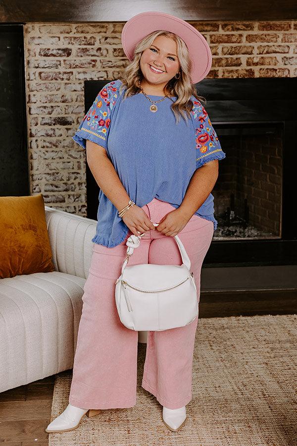 Impressions Loving The Sun Embroidered Top In Airy Blue Curves