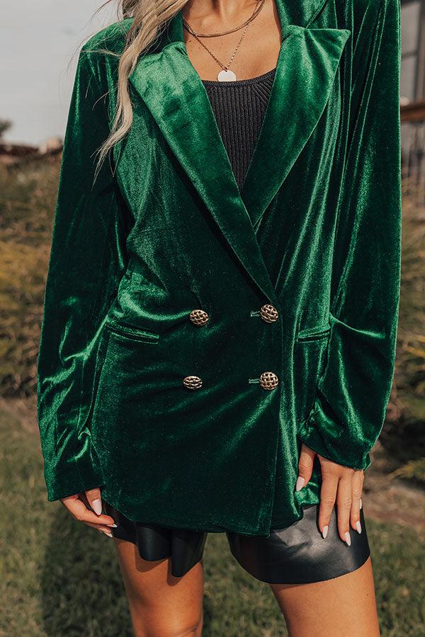 Impressions Luxe Lane Velvet Blazer In Hunter Green