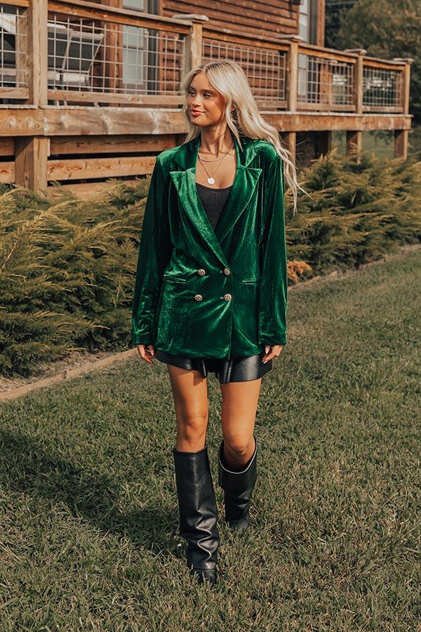 Impressions Luxe Lane Velvet Blazer In Hunter Green