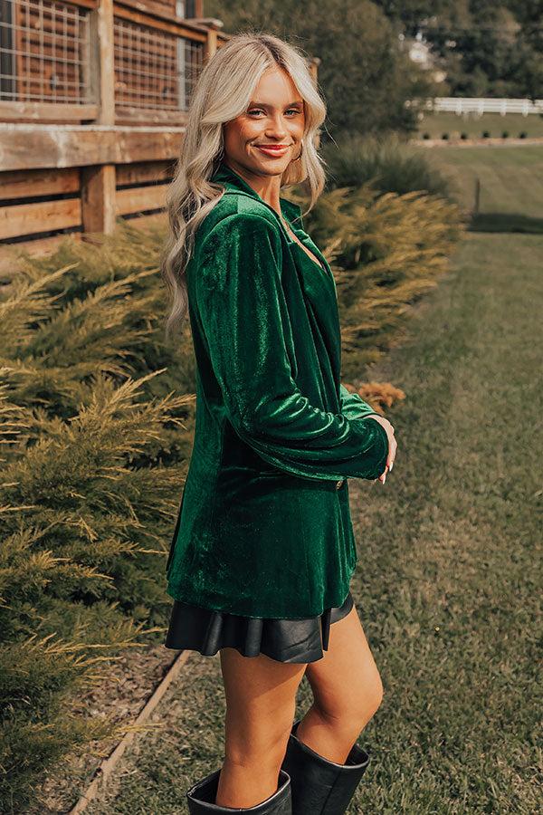 Impressions Luxe Lane Velvet Blazer In Hunter Green