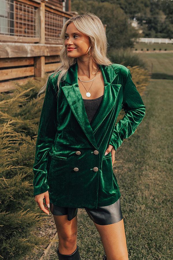 Impressions Luxe Lane Velvet Blazer In Hunter Green