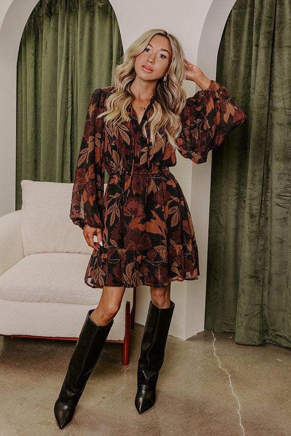 Impressions Luxury Excursions Floral Mini Dress in Black