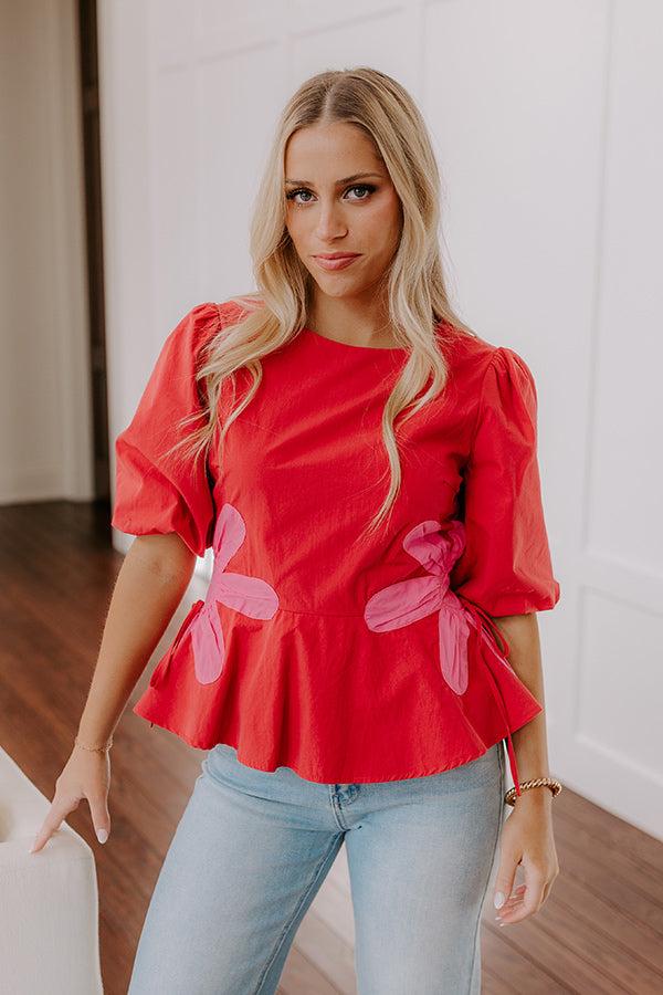 Impressions Make A Statement Floral Peplum Top In Red