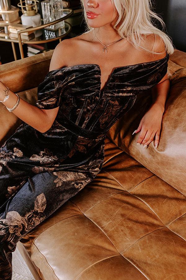 Impressions Maple And Mahogany Floral Velvet Jumpsuit
