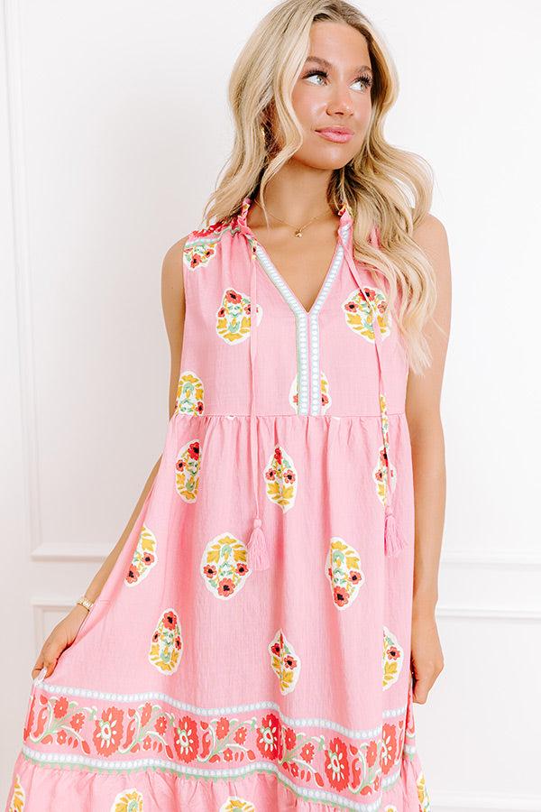 Impressions Margaritas On The Boardwalk Floral Midi Dress In Pink