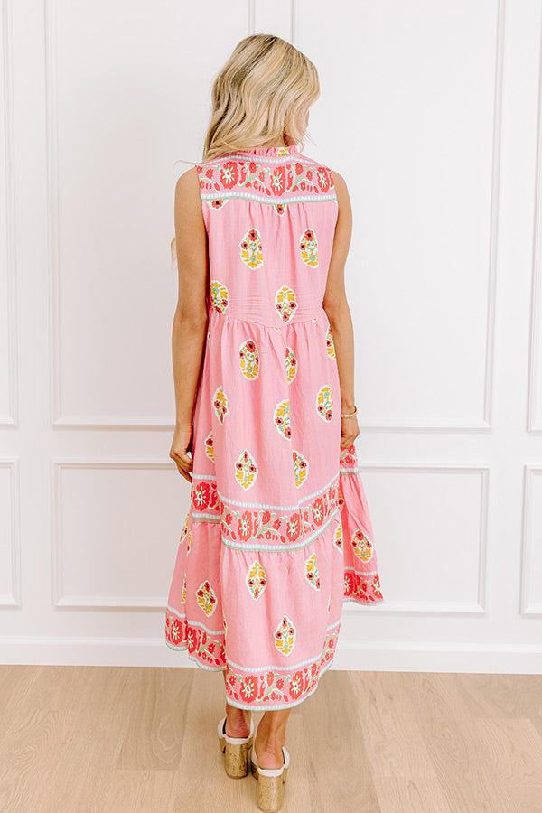 Impressions Margaritas On The Boardwalk Floral Midi Dress In Pink