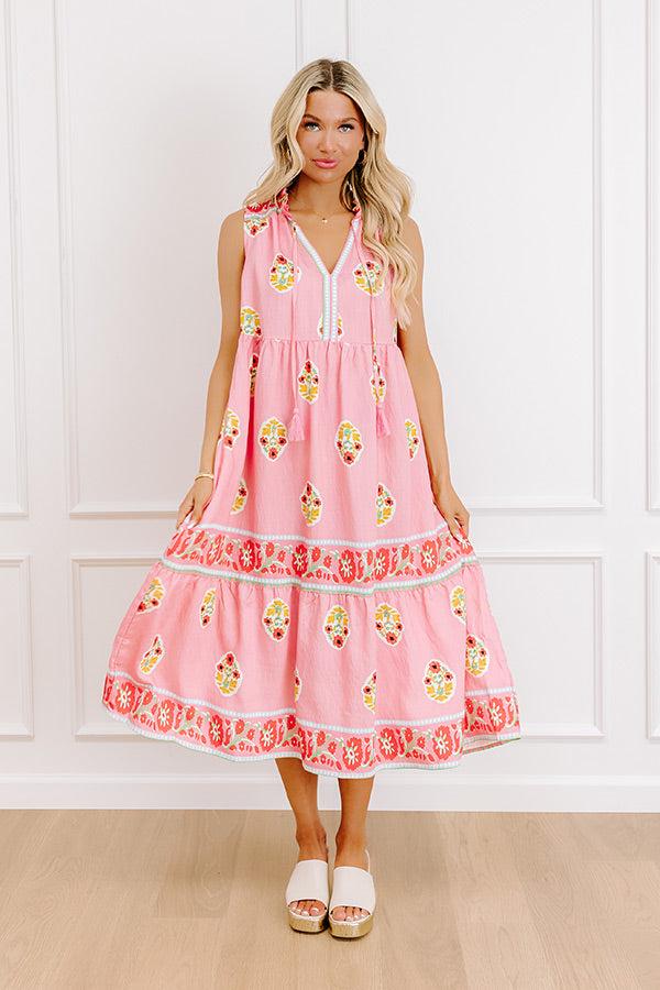 Impressions Margaritas On The Boardwalk Floral Midi Dress in Pink