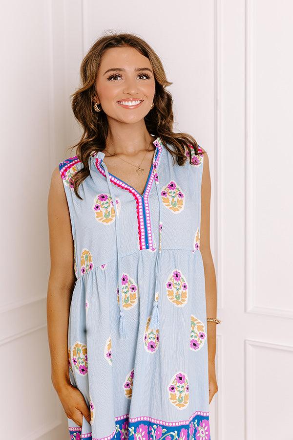 Impressions Margaritas On The Boardwalk Floral Midi Dress In Sky Blue