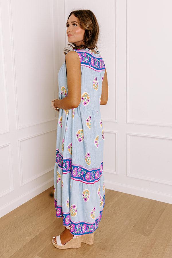 Impressions Margaritas On The Boardwalk Floral Midi Dress In Sky Blue