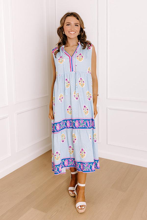 Impressions Margaritas On The Boardwalk Floral Midi Dress In Sky Blue