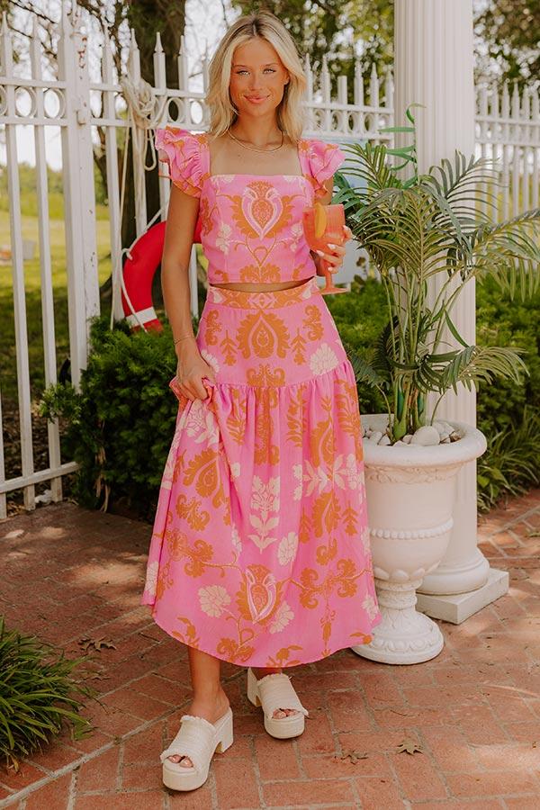 Impressions Margaritas Sipping High Waist Floral Maxi Skirt