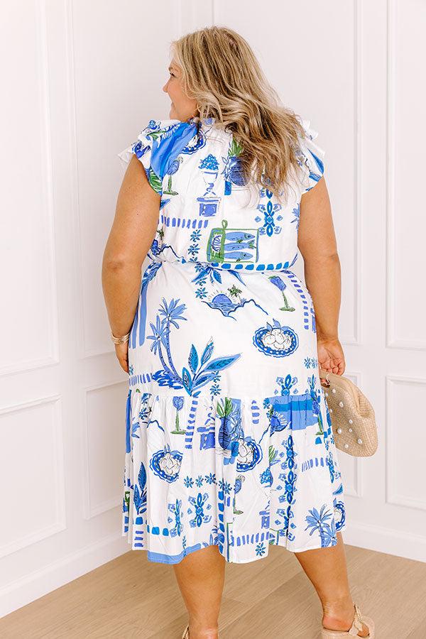 Impressions Mediterranean Brunch Button Down Midi Dress Curves