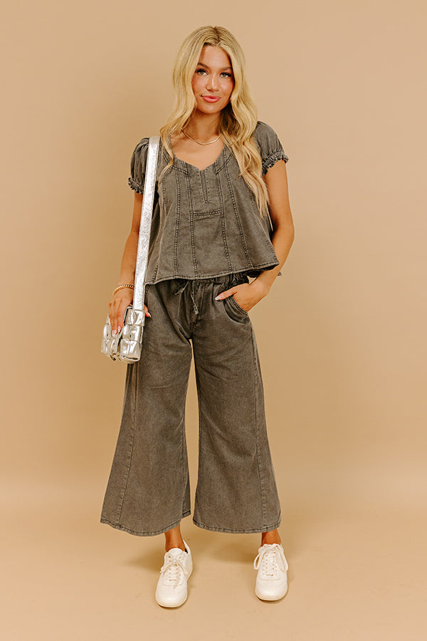 Impressions Metropolitan Muse Chambray Top In Charcoal