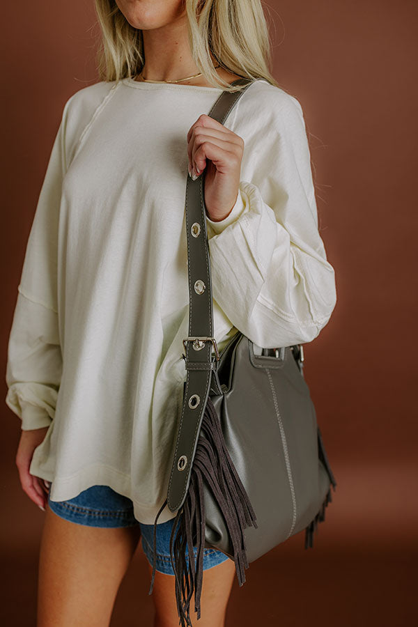 Impressions Metropolitan Muse Faux Leather Fringe Purse In Grey