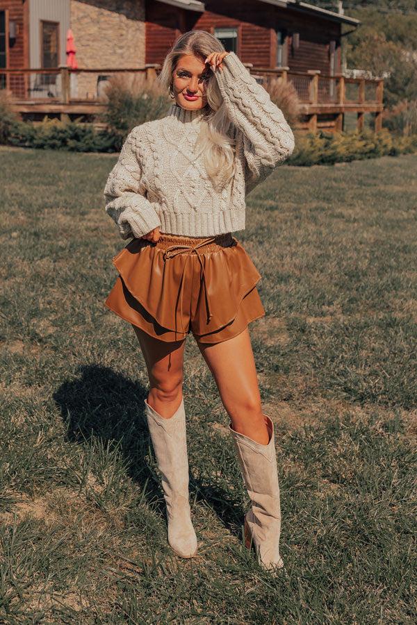 Impressions Midnight Kiss High Waist Faux Leather Shorts In Camel