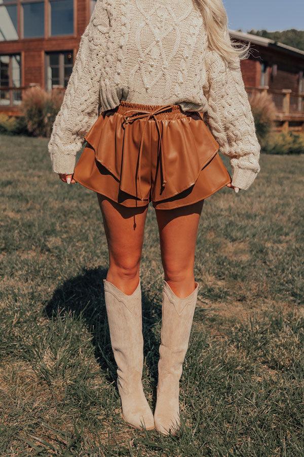 Impressions Midnight Kiss High Waist Faux Leather Shorts In Camel