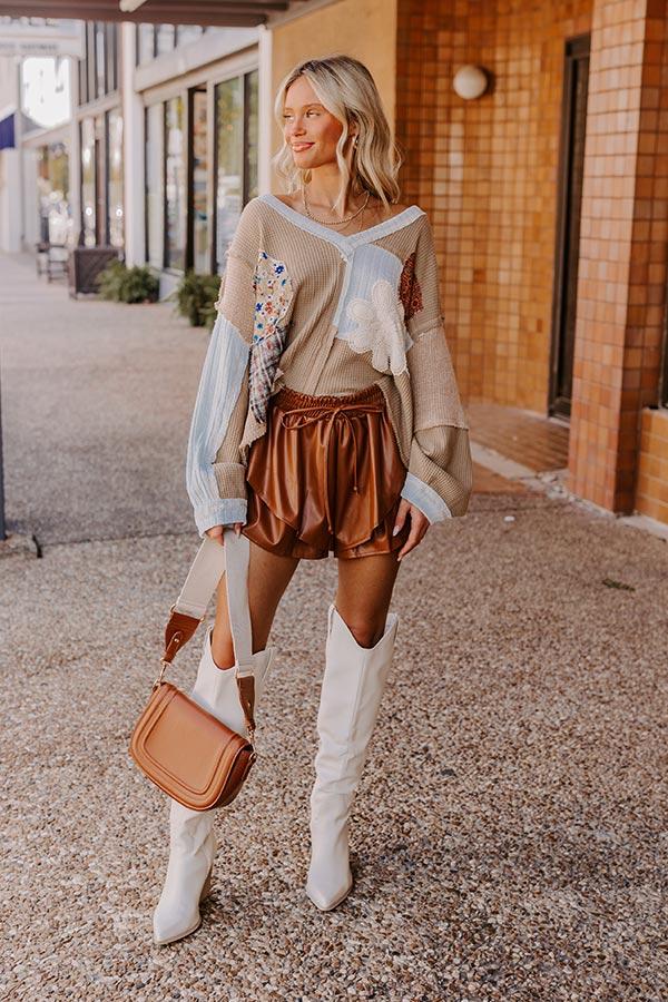 Impressions Midnight Kiss High Waist Faux Leather Shorts In Camel