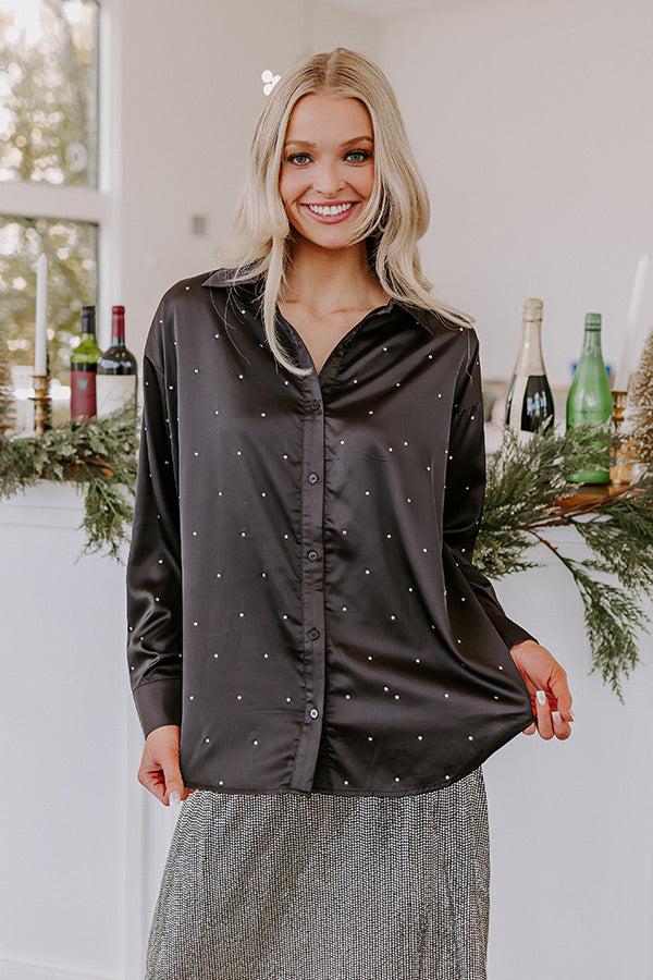 Impressions Milan Muse Rhinestone Satin Top In Black