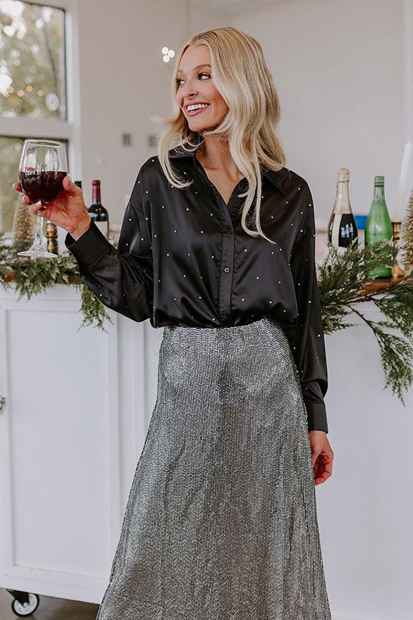 Impressions Milan Muse Rhinestone Satin Top In Black