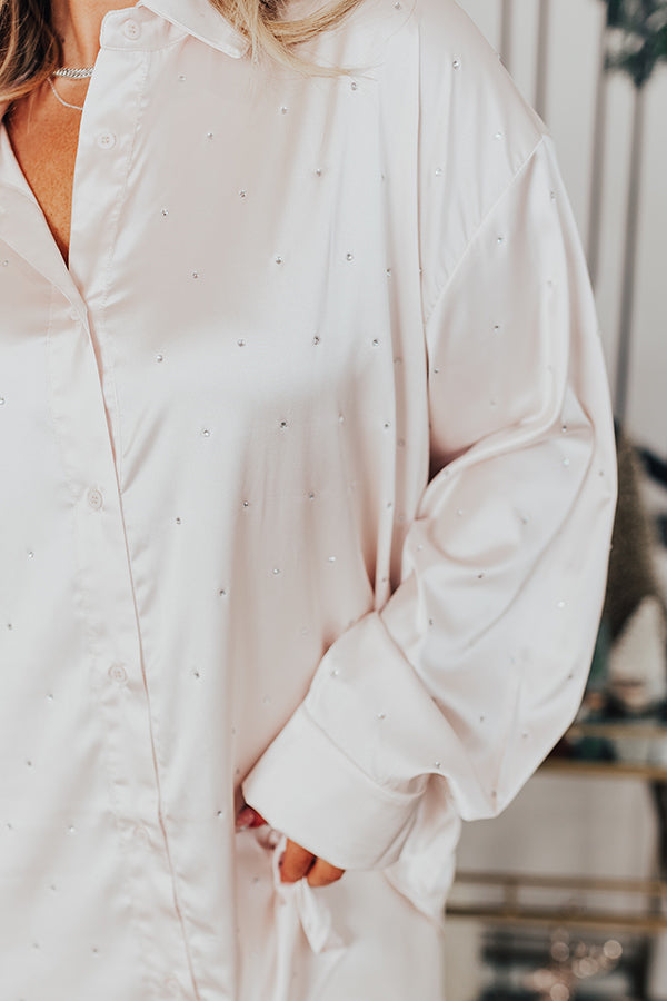 Impressions Milan Muse Rhinestone Satin Top In Champagne Curves